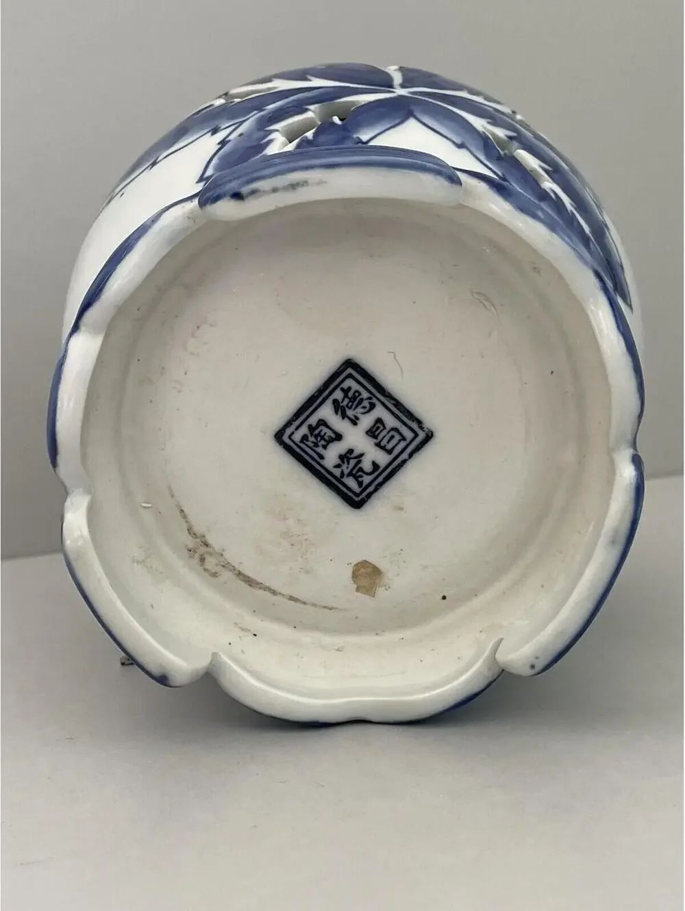 Vintage Blue & White Floral Egg on Pedestal Y2K Grand Millennial Decor